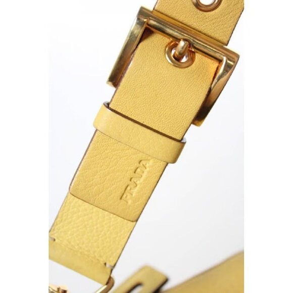 Vintage 90s Prada Yellow Grained Leather Hobo Satchel with Top Zip - Picture 8 of 9